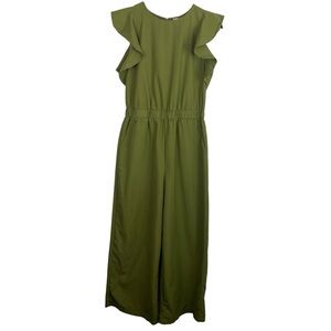 J.O.A. | Green Ruffle Sleeveless Wide Leg Crop Jumpsuit
